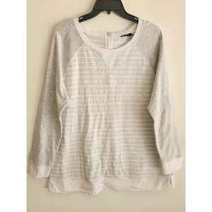 BYLYSE Women's Long Sleeve T-Shirt Gray Striped Back Zip Round Neck Size Large